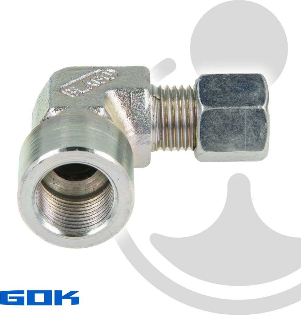 Schneidringverschraubung Typ WAI - 90° Winkel - Verschraubung Ø 8 mm x 1/2 Zoll IG, Stahl verzinkt, Schneidring Messing