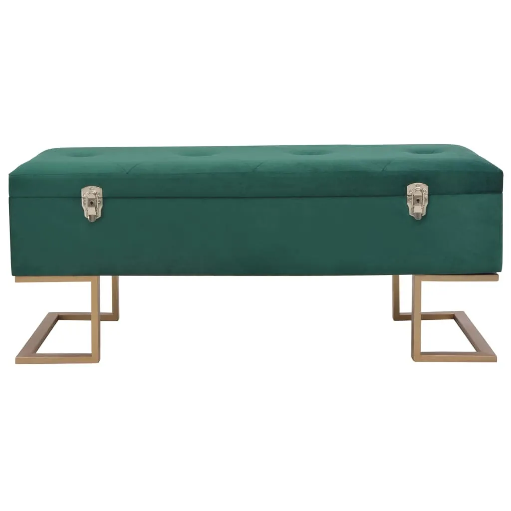 Banc de rangement en velours vert 105 cm avec assise matelassée - 3