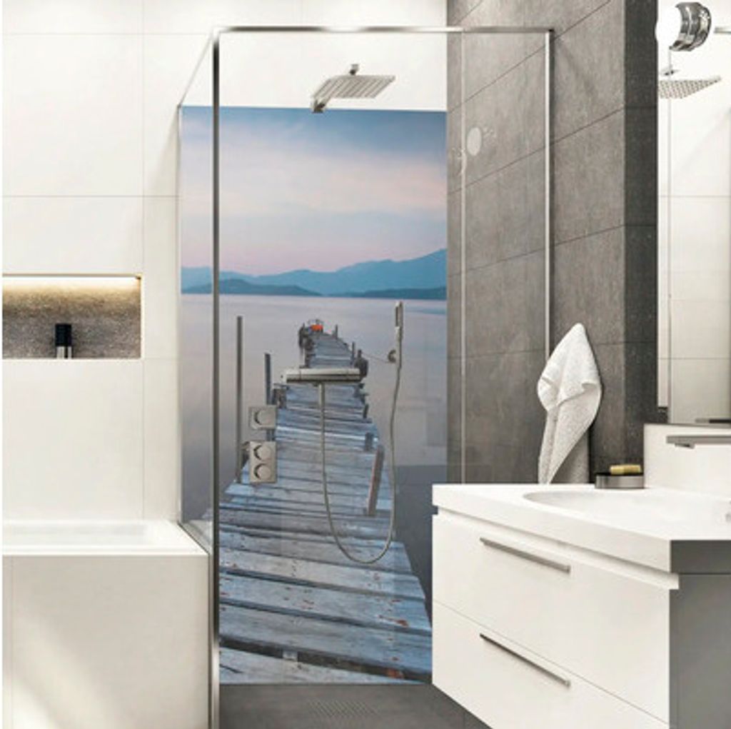 Duschrückwand mySpotti Shower Irgendwo Bootssteg Wasser 255 x 150 cm SH-255150-1237-HB