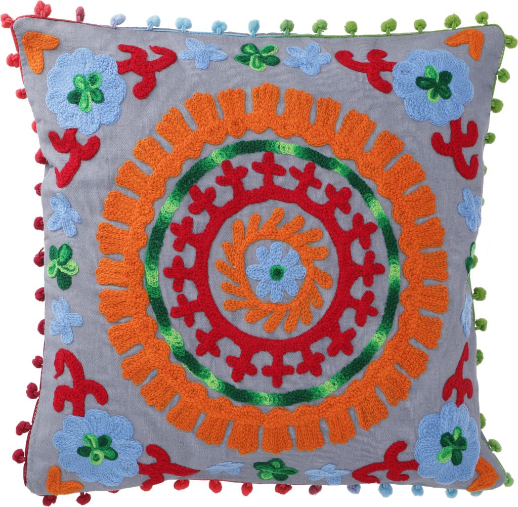 Boho Kissenhülle, Farbenfrohes Besticktes Folklore Kissen im Mexikanischem Style - Taubenblau/rost, Baumwolle, 40*40 cm, Zierkissen, Dekokissen, S...