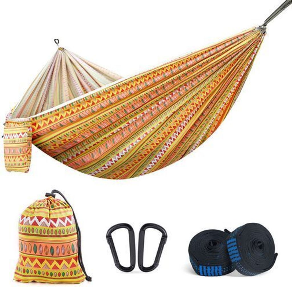 Outdoor Hängematte Camping Hängematte Ultraleichte und Tragbare Reisehängematte 200 kg Tragfähigkeit Mit Schnalle 260*140cm, Farbe: Gelb