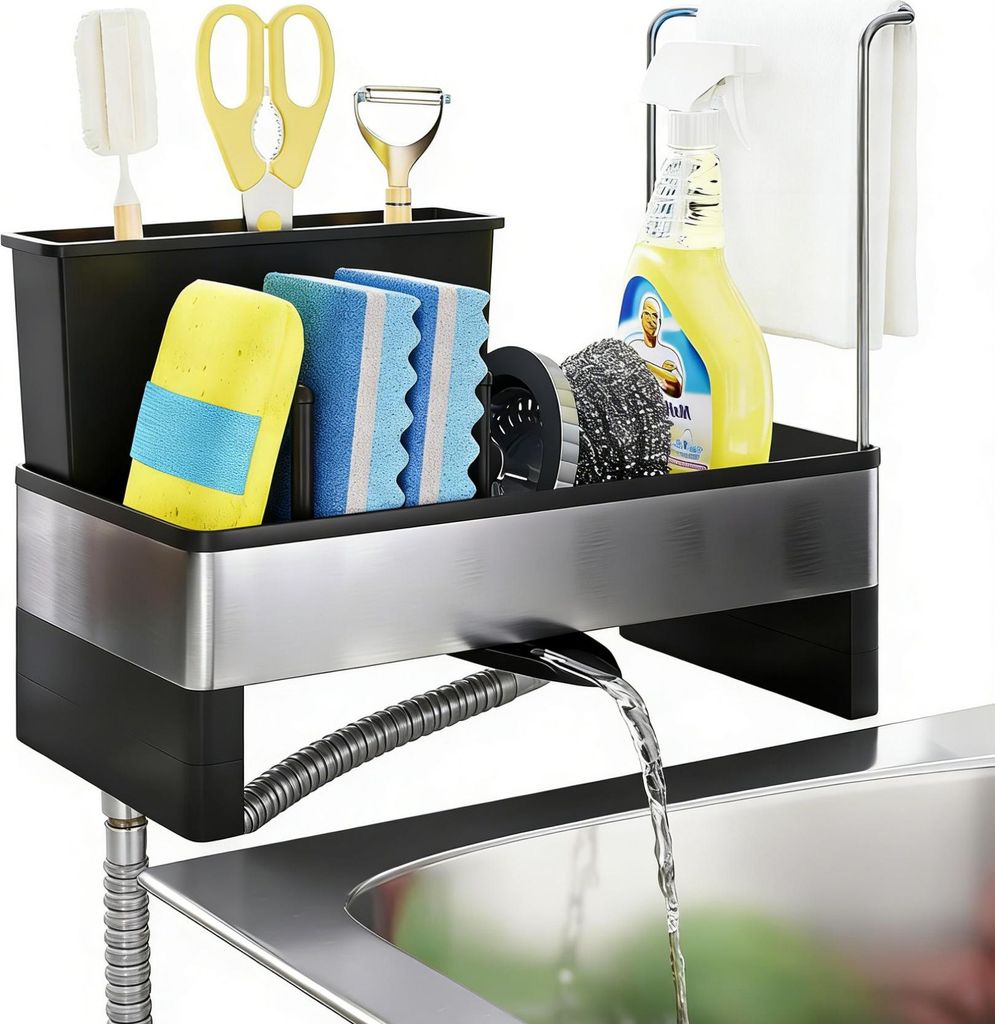 Küchen Spülbecken Organizer – Schwammhalter mit automatischer Abflussfunktion – für Schwämme, Bürsten & Handtücher (Küche), Spülutensil...