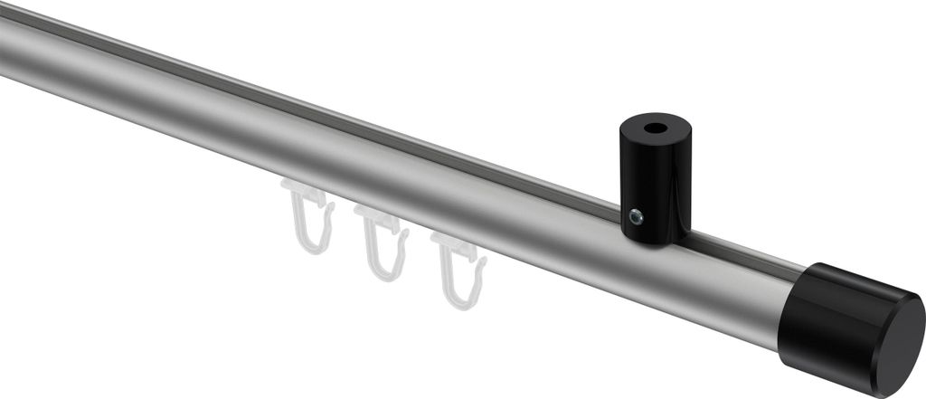 Interdeco Innenlaufstange / Gardinenstange mit Innenlauf Silbergrau / Schwarz, Typ Sonius Santo (Kappe) Deckenmontage, 20 mm Ø 1-läufig, 100 cm