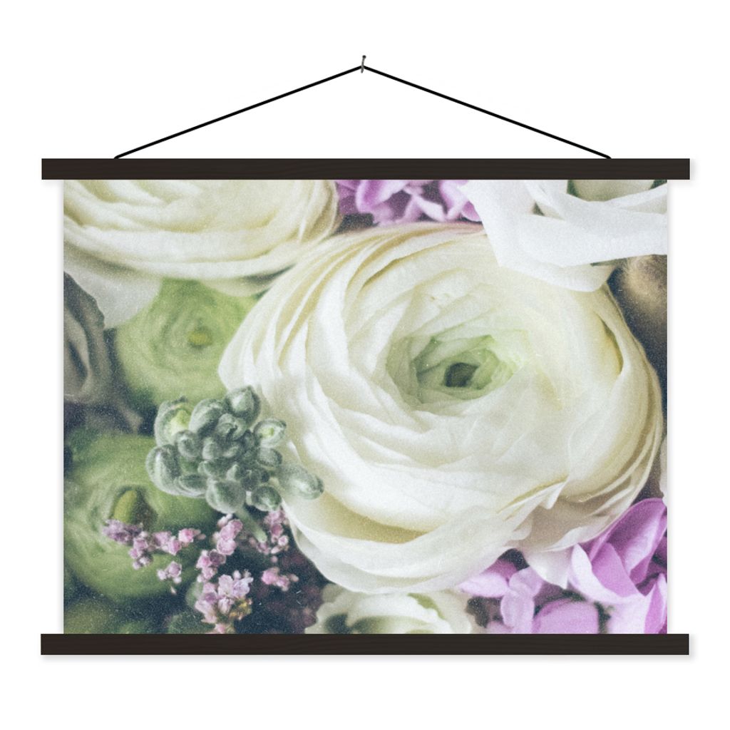 MuchoWow Textilposter Blumen - Rosen - Natur 150x113 cm mit holzfarbenen Rahmen - Poster