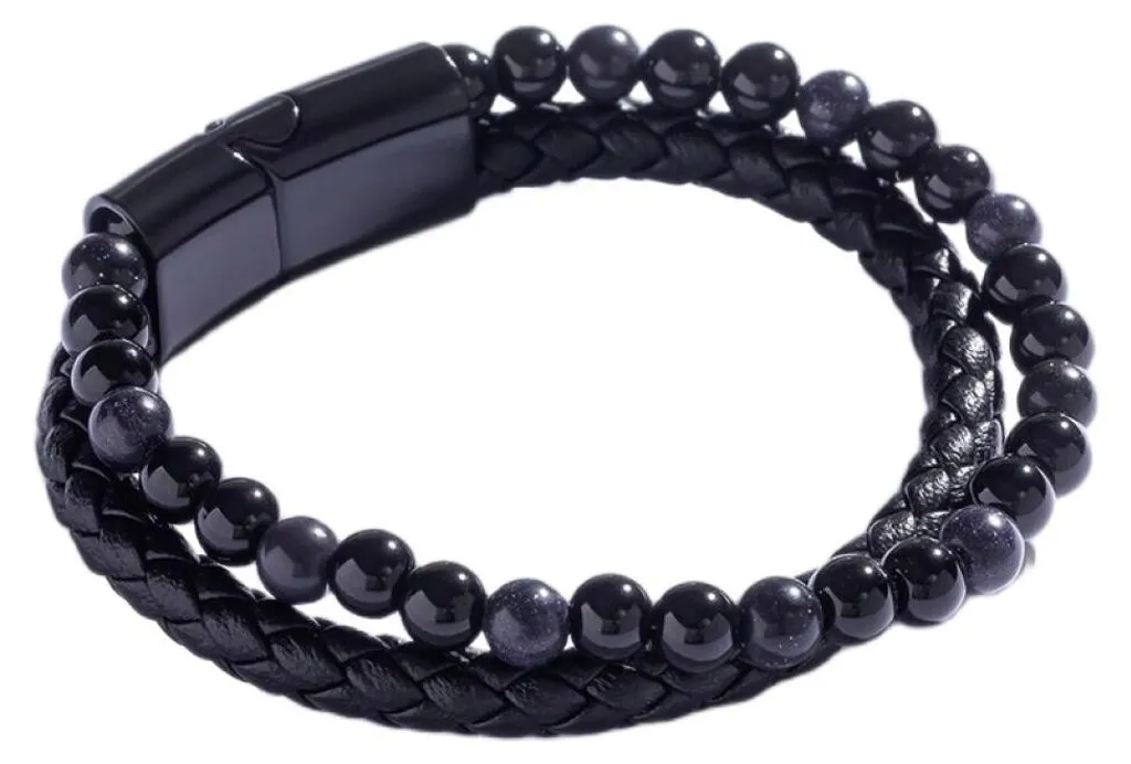 Bracelet homme 21 cm double rang chic - Acier inoxydable et finitions argent