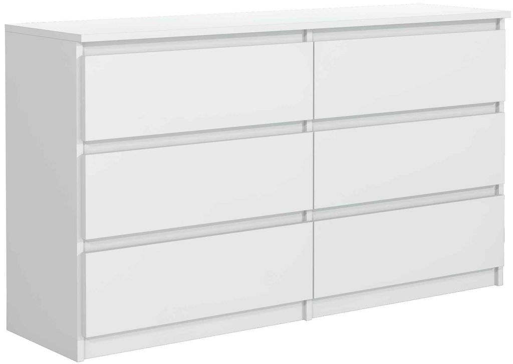 Masseno Kommode NUDO 138,5 cm Sideboard mit 6 Schubladen und Türen für Wohnzimmer Schlafzimmer Modern 138,5x39x78,5 cm Weiß / Weiß