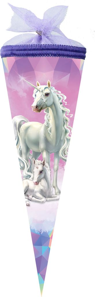Nestler Schultüte 35 cm rund Tüll/Textilborte Einhorn Märchenwald