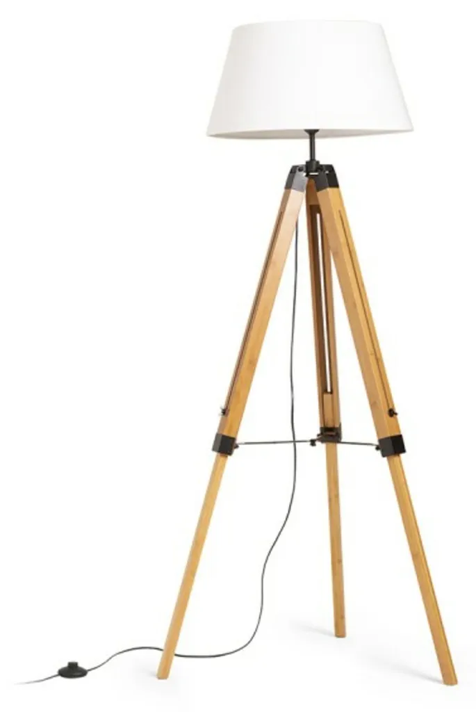 Lampadaire design pour coin lecture ALVIS 46 blanc et bambou E27 15W