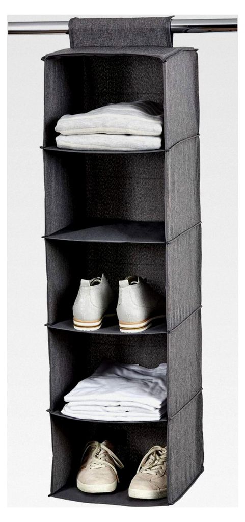 Premium Hängeregal für Kleiderstange - Kleiderschrank Organizer aus Leinen - Stabil, verstärkte Böden - 5 Fächer - Grau - 30x30x100 cm