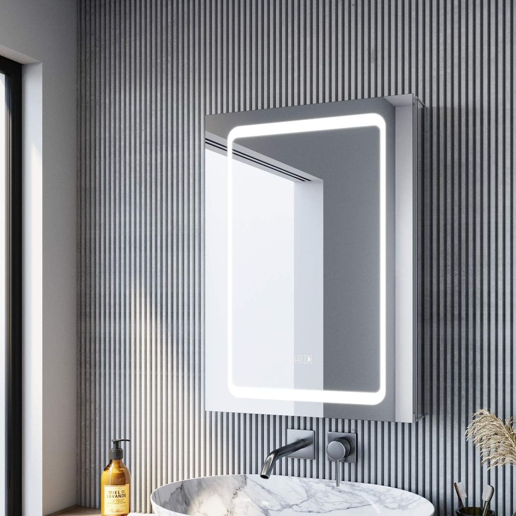 sonni spiegelschrank bad badezimmer spiegelschrank mit beleuchtung 50 ×  70cm beschlagfrei badezimmerschrank mit spiegel mit touch und steckdose