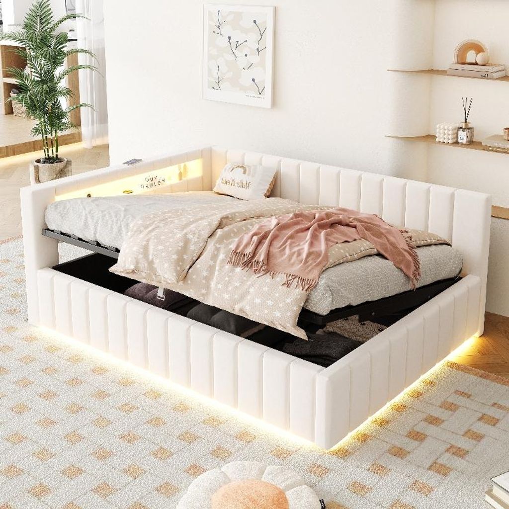 Letto imbottito 140x200 cm con spazio contenitore a Immagine del prodotto 