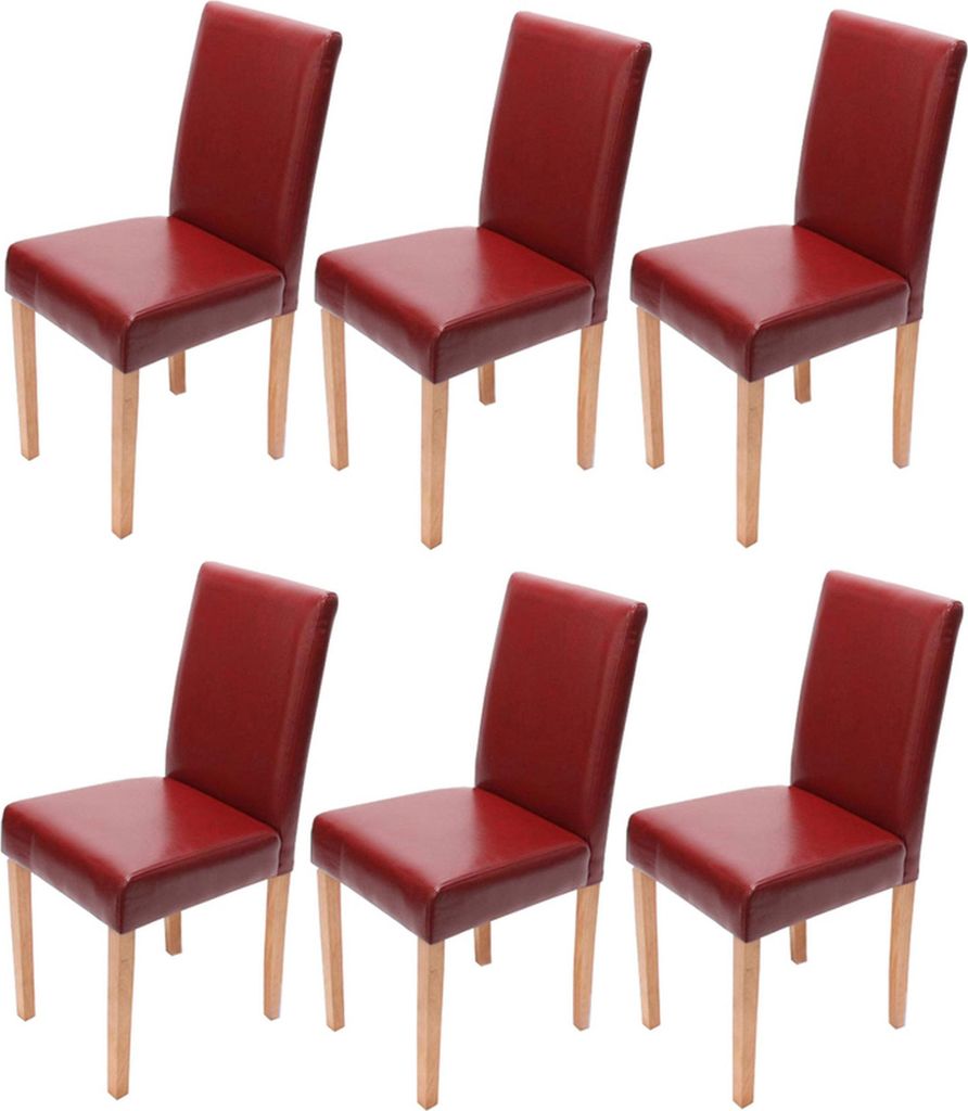 6er-Set Esszimmerstuhl Stuhl Küchenstuhl klassisch und zeitlos | HxBxT 90x43x56cm | Sitzhöhe 45cm | Leder | helle Beine | Rot