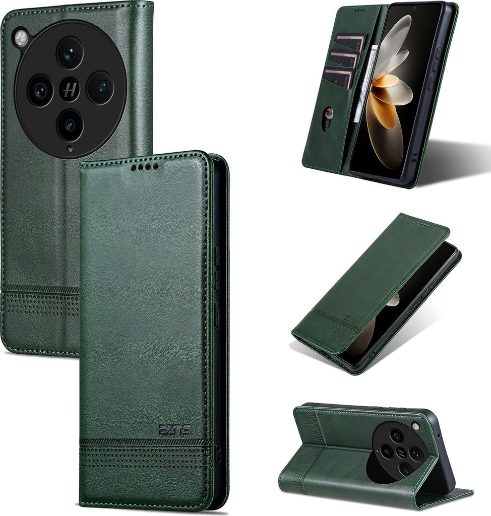 Leder Hülle für Oppo Find X8 Pro, Klapphüllen Brieftasche Magnetverschluss Ständer Schutzhülle Grün