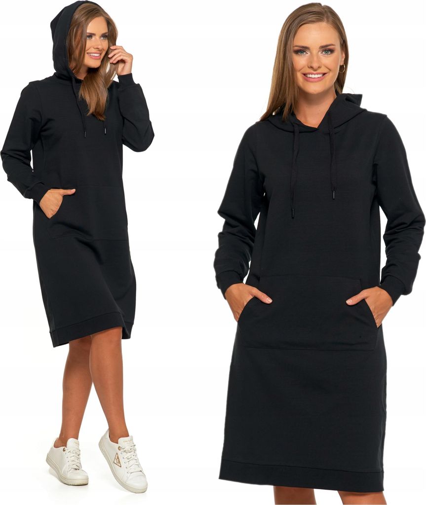 Damen Kapuzensweatshirt Kleid MIDI Tunika Warm Langes Sweatshirt MORAJ XXL