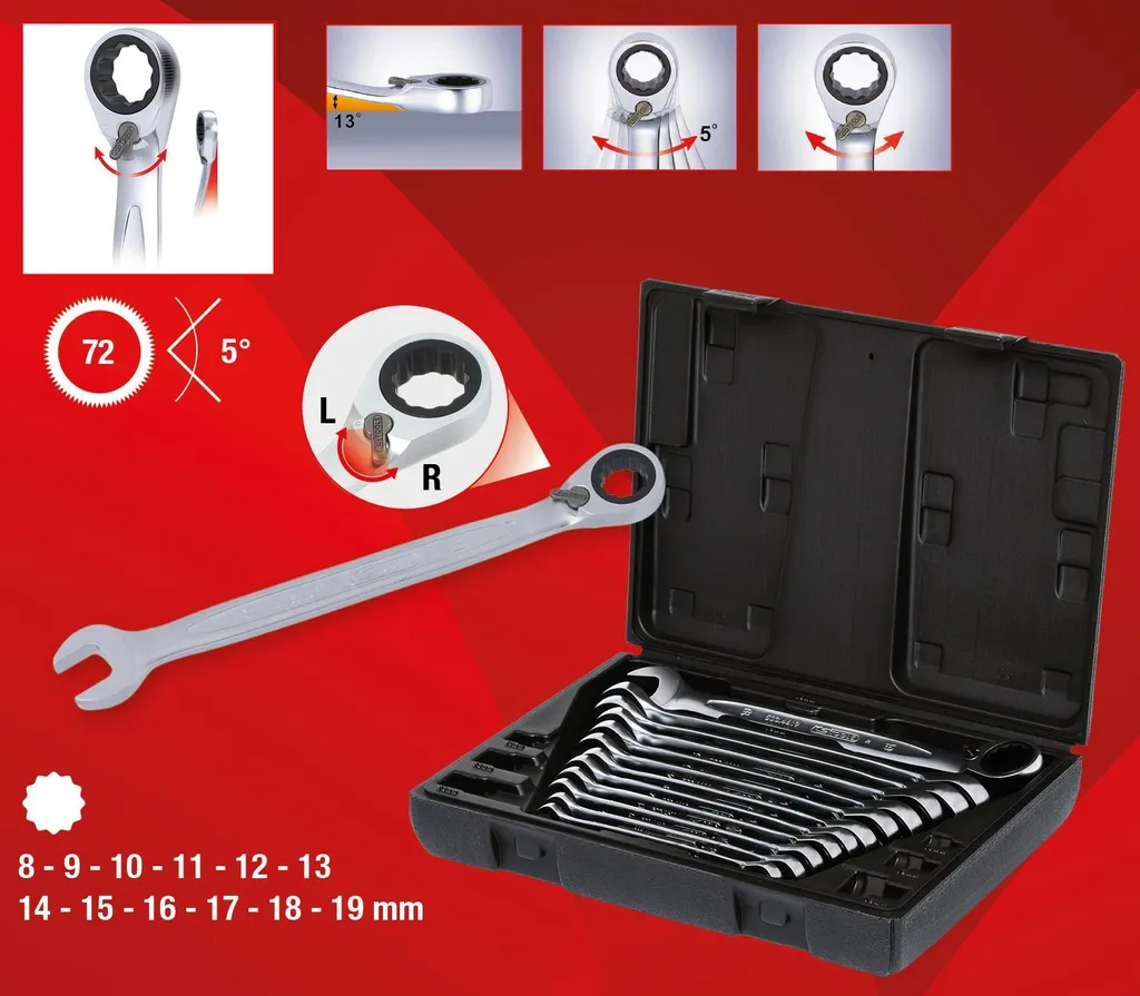 KS TOOLS GEARplus Jeu de 12 clés mixtes à cliquet 506.1112 haute qualité