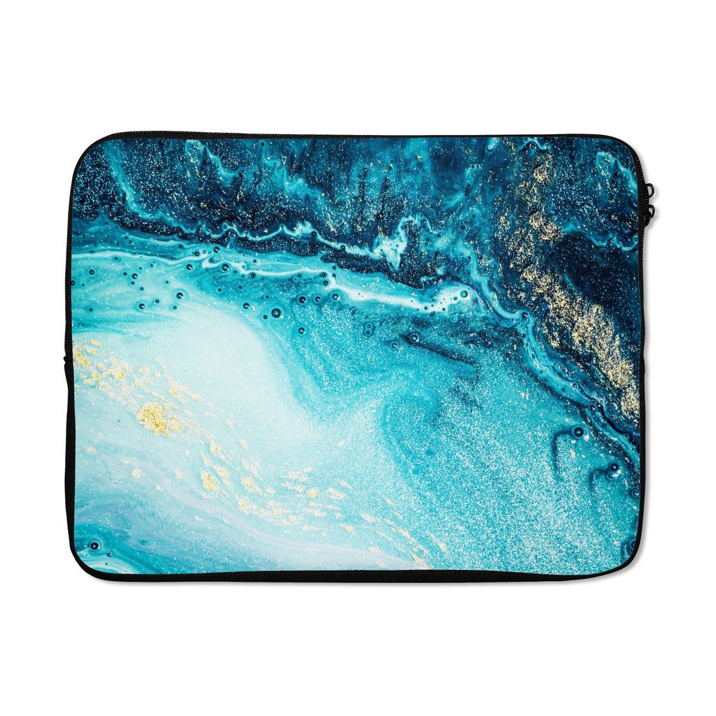 MuchoWow Laptop Hülle 17 Zoll Laptoptasche Marmoroptik - Blau - Gold - Luxe - Glitzer - Marmor - Zipper - Schutzabdeckung