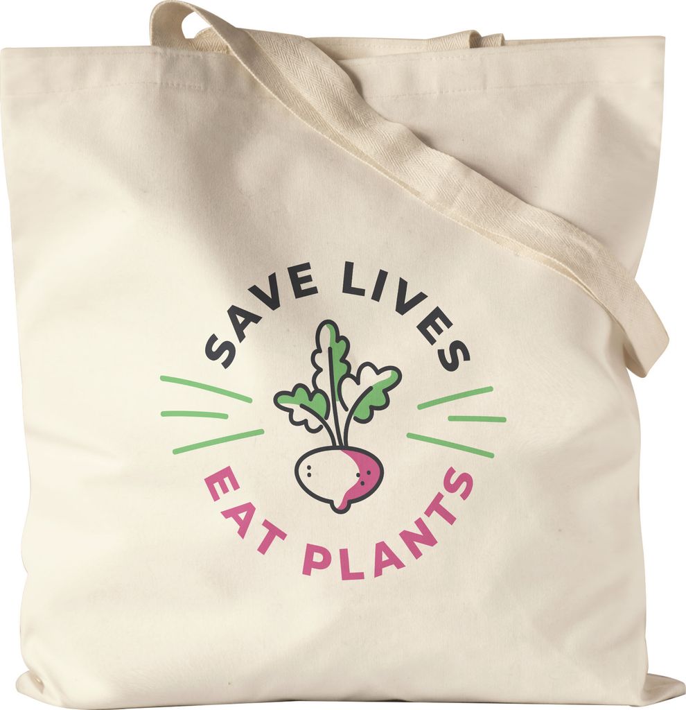 Save Lives Eat Plants Jutebeutel Stoffbeutel Canvas Geschenkidee Plant-Based Tierwohl Protest Tier Demo