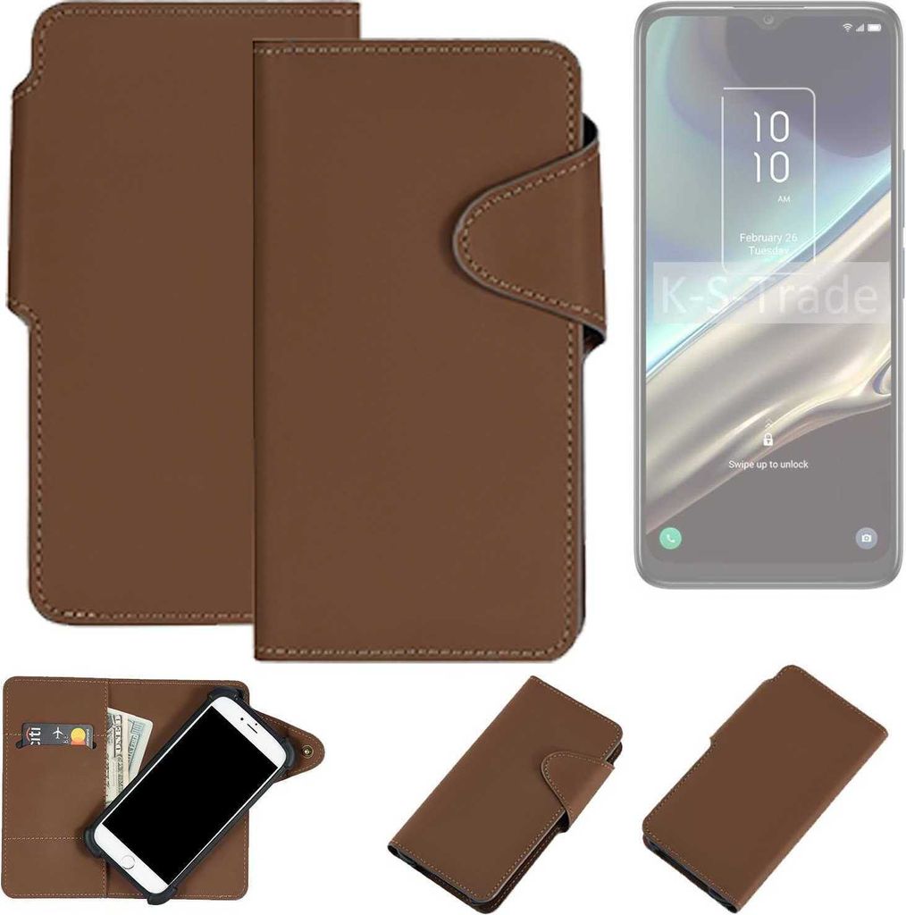 K-S-Trade Schutzhülle Klapphülle Kunstleder kompatibel mit TCL 406s braun Handy Hülle Wallet Case