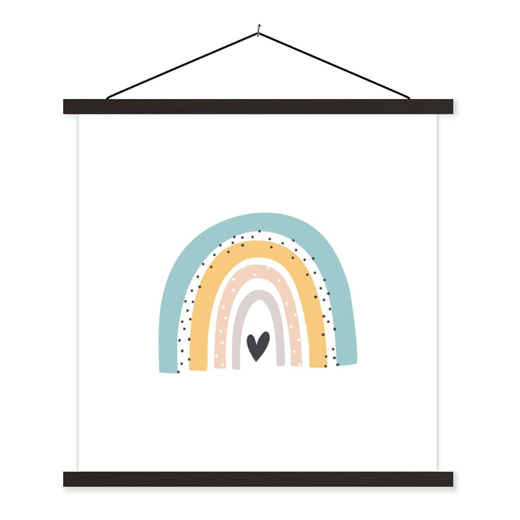 MuchoWow Textilposter Regenbogen - Mädchen - Jungen - Herz - Pastell 90x90 cm mit schwarzem Rahmen - Magnetisches