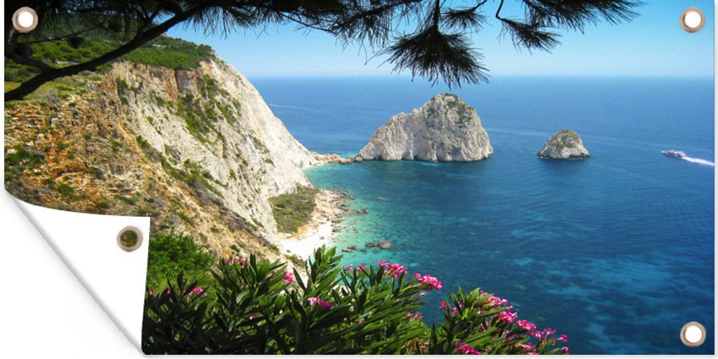 MuchoWow 60x30 cm Outdoor-Poster Gartendeko Sichtschutz Garten Poster für den Garten Die griechische Küste von Keri auf Zakynthos