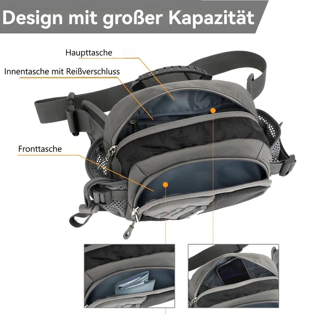 HaoYK Bauchtasche Aus Wasserdichtem Nylon – 35x16 Cm, Mit Mehreren Fächern Für Outdoor & Sport