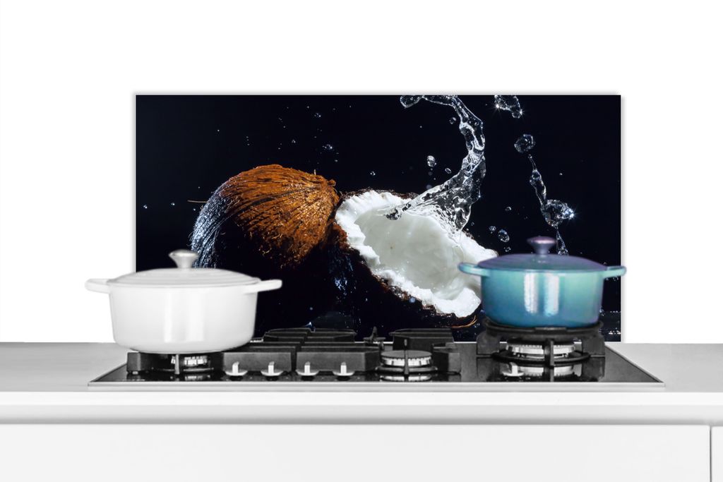KitchenYeah Spritzschutz Küche - Küchenrückwand - Wandschutz für Herd und Spüle - Kokosnuss - Stillleben - Wasser - Schwarz - Frucht 80x40 ...