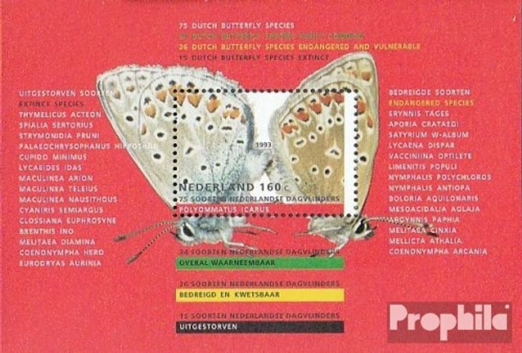 Briefmarken Niederlande 1993 Mi Block38 (kompl.Ausg.) postfrisch Schmetterlinge