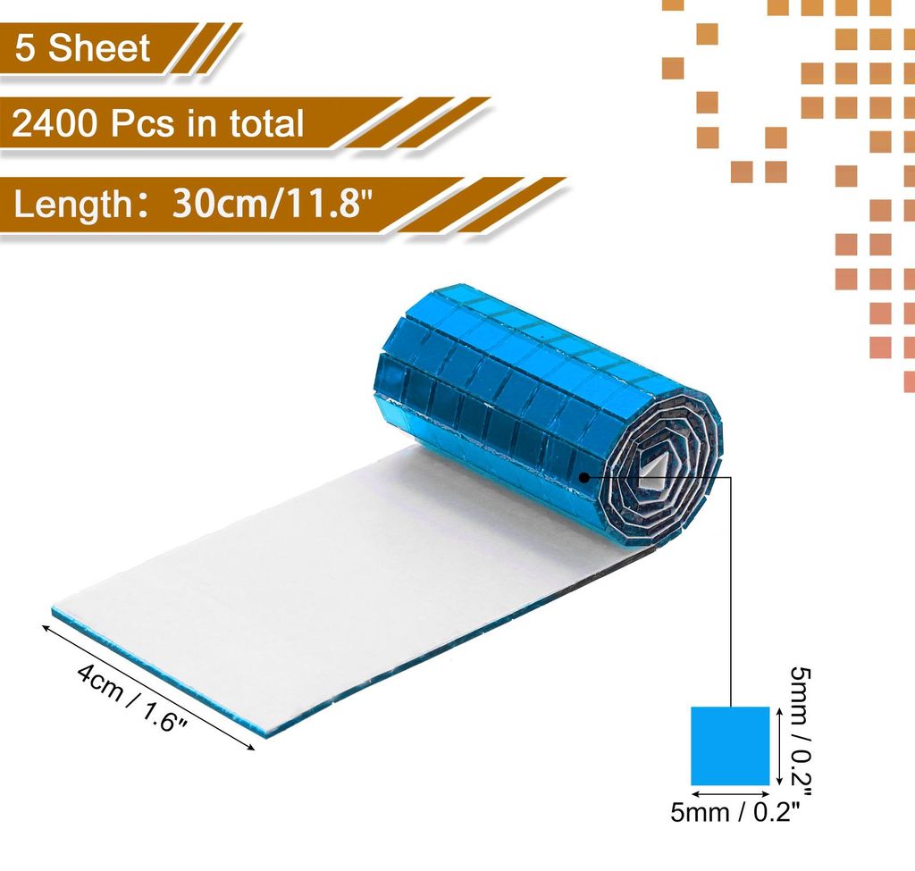 5 Rollen 480 Stš¹ck Mosaikfliesen Selbstklebend Glas Spiegel Fliesen Dunkelblau Hochviskose Glatter Oberfl?che Mini Spiegel 5x5mm fš¹r Disco Ba...