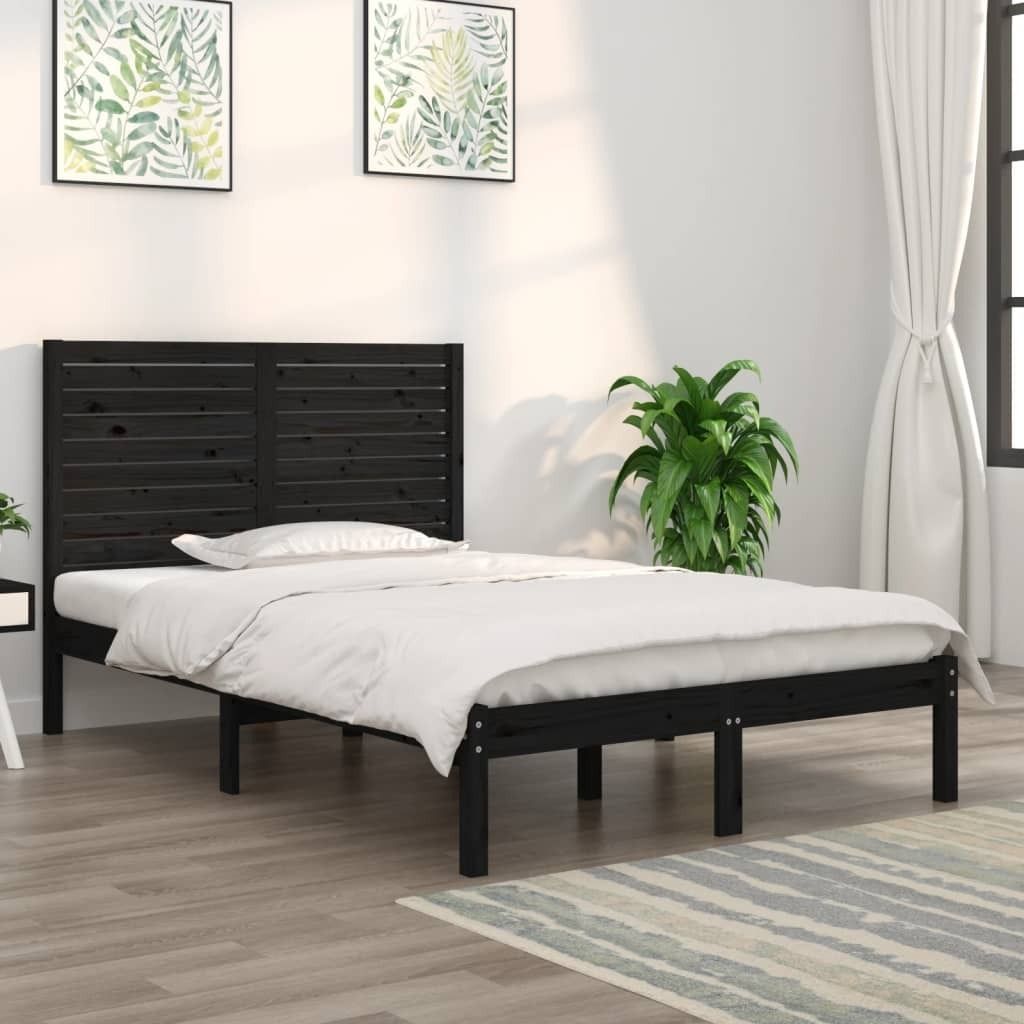 The Living Store Massivholzbett Schwarz 140x190 cm
