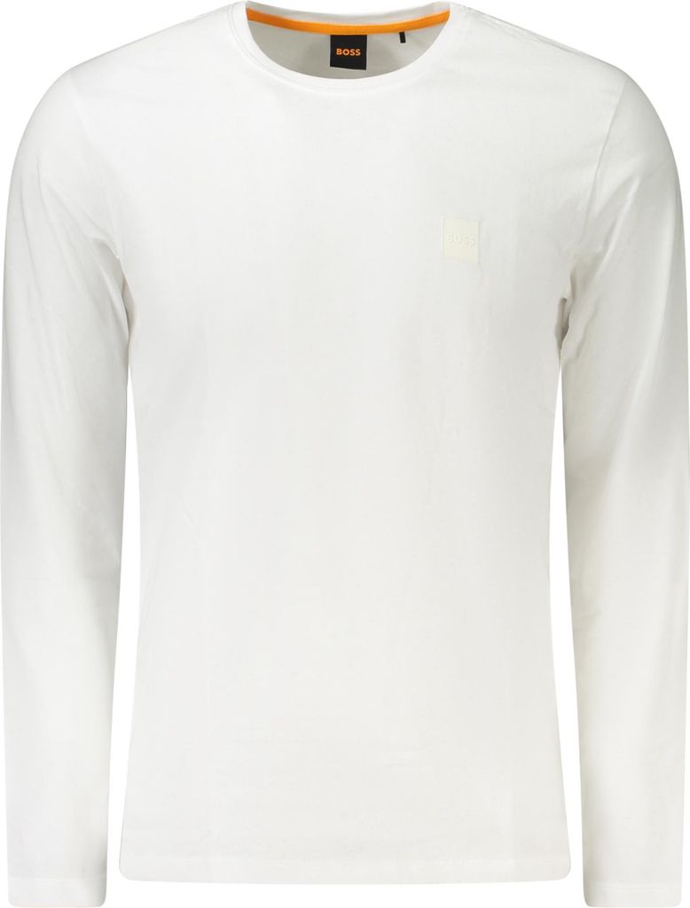 Weißes Herren Langarmshirt mit Rundhals und Logo-Stickerei