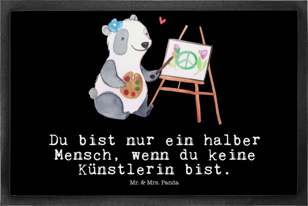 Mr. & Mrs. Panda Schmutzfangmatte Künstlerin Herz 50 x 75 cm - Schwarz - Geschenk, Kunstschule, Fussmatte, Schmutzmatte, Bodenvorleger, Lustig, Gu...