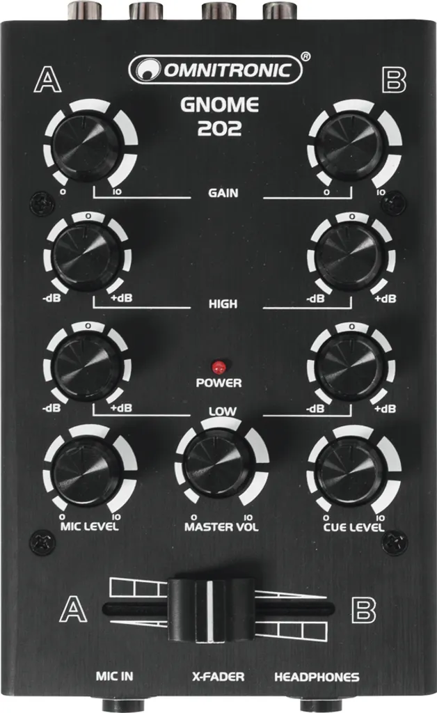 Table de Mixage Audio GNOME-202 Mini Mixeur DJ Noir avec EQ 2 Bandes
