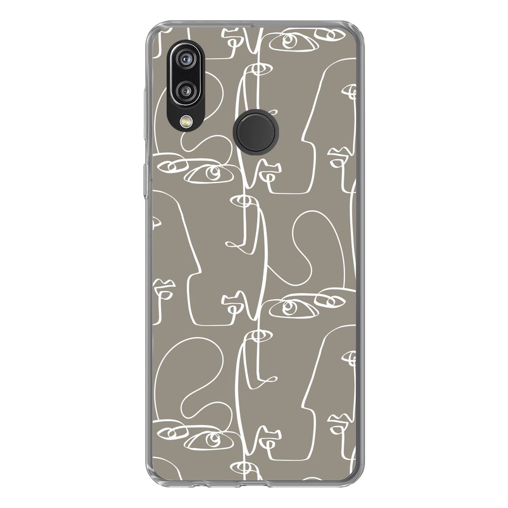 MuchoWow Handyhülle Schutzhülle Hülle für Huawei P20 Lite (2020) Muster - Kopf - Strichzeichnung Silikon Softcase Handy Hülle - Kartenhalter