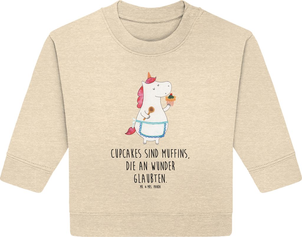 Mr. & Mrs. Panda Organic Baby Pullover Einhorn Küche 6. - 12. Monat - Natural Raw - Geschenk, Torte, Unicorn, Muffin, Einhörner, Backen, Kuchen, ...