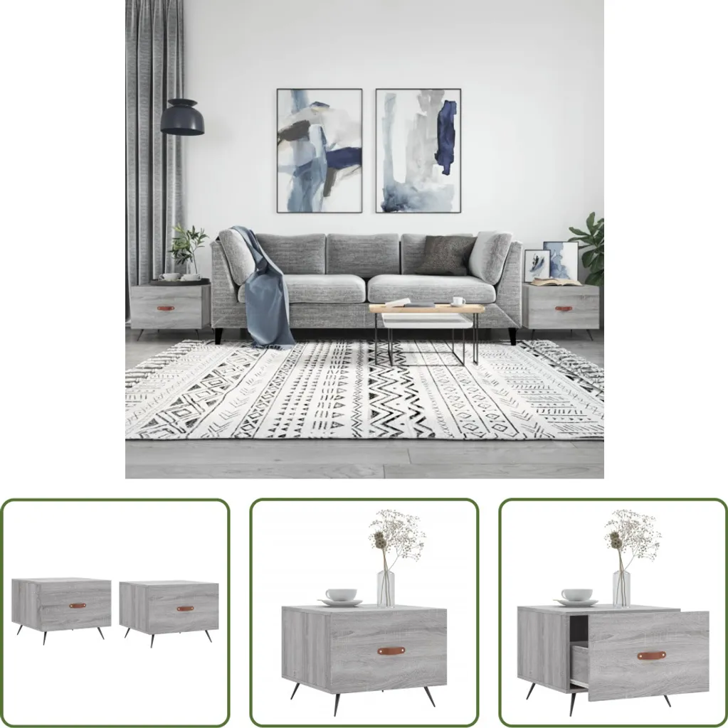 Tavolino Salotto 2pz 50x50x40 cm Grigio Sonoma - Legno Resistente