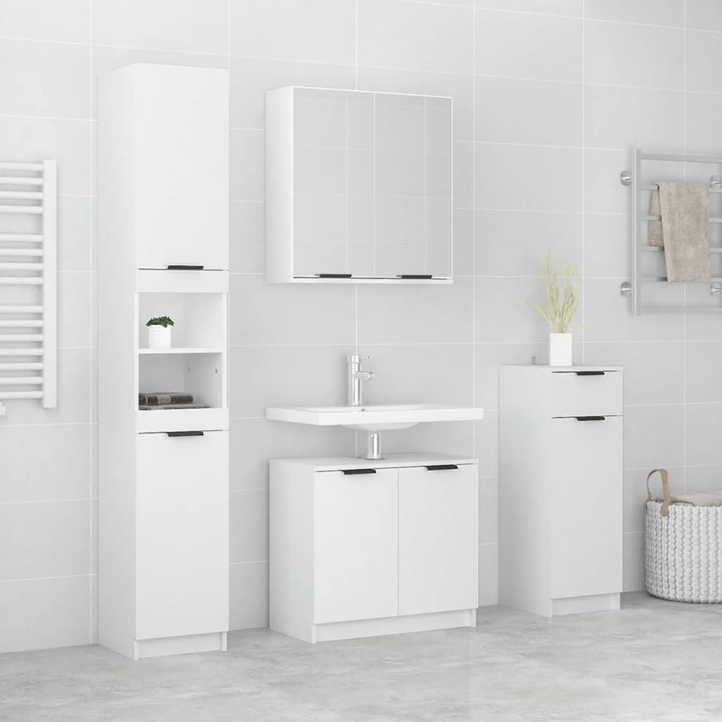 Maison Exclusive - 4-tlg. Badmöbel-Set Weiß Holzwerkstoff