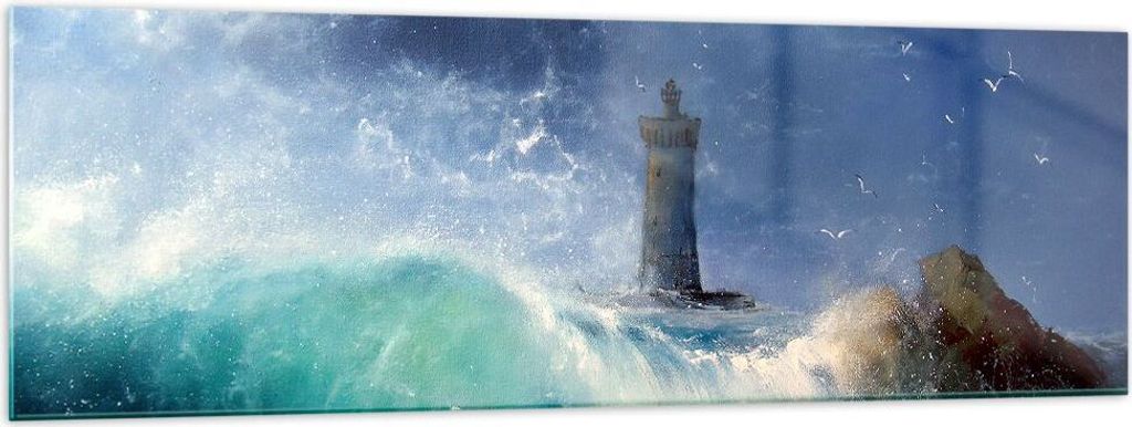 Bilder auf glas - Leuchtturm Meer - 160x50cm - Glasbilder - Wandbilder - Kunstdruck - zum Aufhängen bereit - Wanddekoration aus Glas - Glas Bilder...
