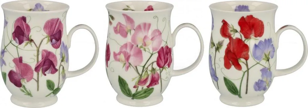 Tasses Suffolk Sweet Peas - Lot de 3 tasses en porcelaine décorées main