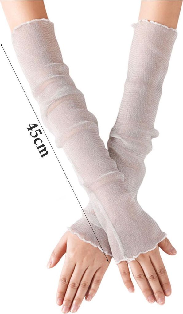 Damen-Armstulpen aus transparentem Netzstoff, lang, ultradünn, fingerlose Spitzenhandschuhe, UV-Sonnenschutz, kühlende Sonnenschutzärmel aus Net...