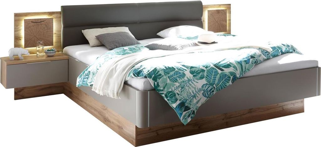 Bett Bettanlage Doppelbett Bettgestell Bettrahmen Ehebett "Constantin I" Wildeiche / Basaltgrau / Absetzung Hirnholz