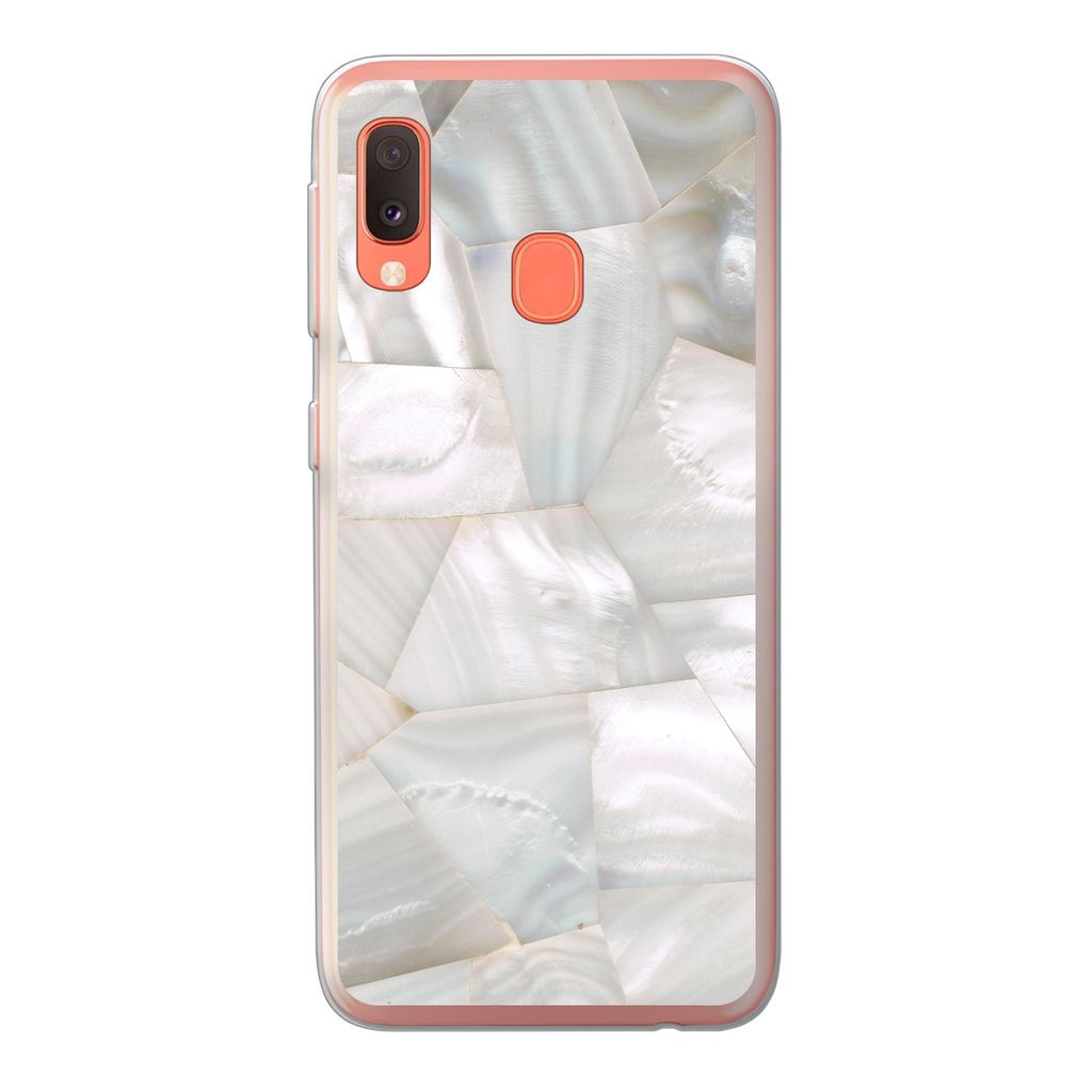 MuchoWow Handyhülle Schutzhülle Hülle für Samsung Galaxy A20e Naturstein - Perlmutt - Weiß Silikon Softcase Handy Hülle - Abdeckung