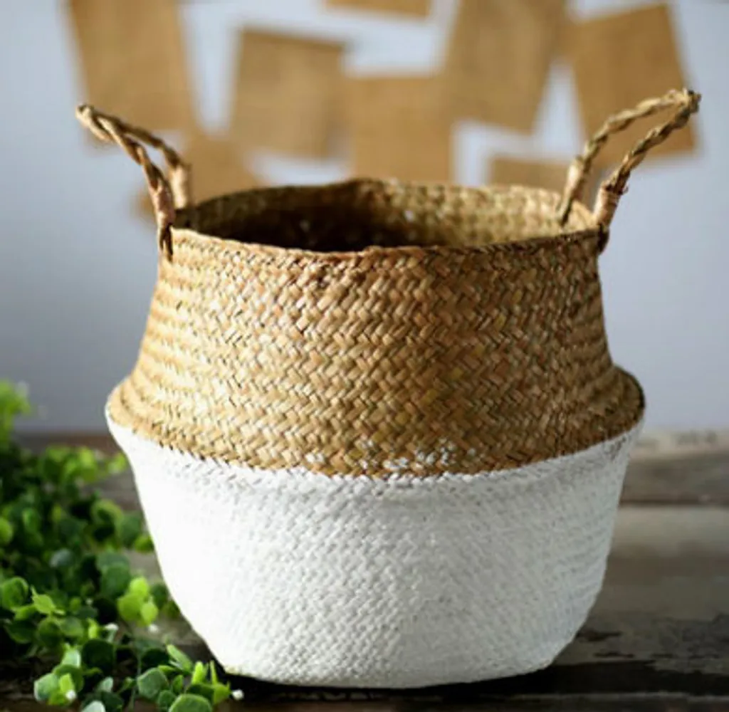 Rangement Maison : Set 4 Paniers Algues Blancs pour Ranger avec Style