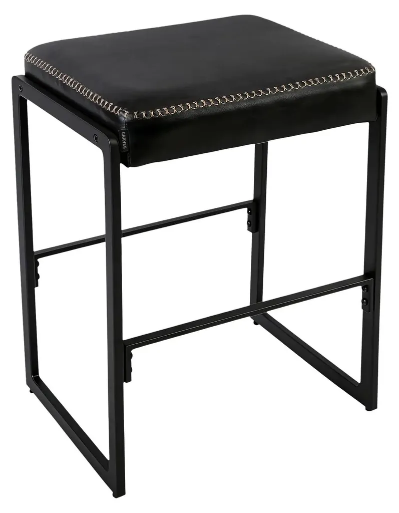 Tabouret de bar élégant noir avec assise ultra confortable en cuir synthé