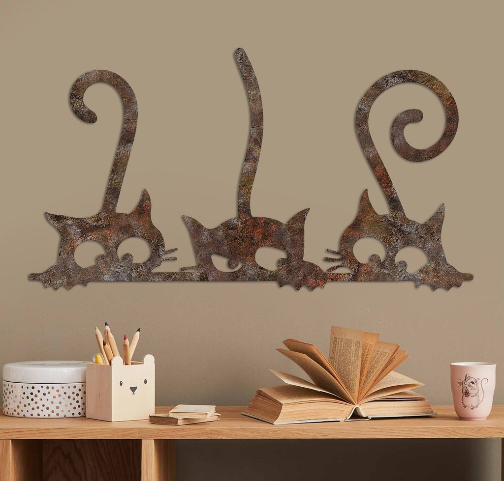 Wallity, Rusty Cats 1, Dekoratives Wandaccessoire aus Metall, Antiquität, METALLKÖRPER, 33 x 60 cm