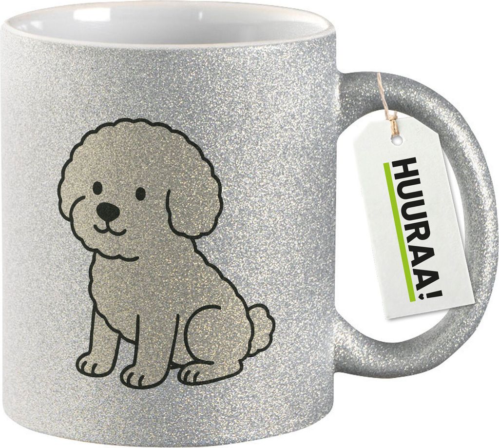 Huuraa Glitzer Tasse Bichon Frisé Comic Bichie Geschenk 330ml Silber Bichon Frisé Präsent