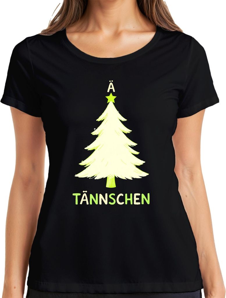 Ä TÄNNSCHEN Weihnachtsbaum Lustig Weihnachten Tannenbaum Kinder Damen T-Shirt, Schwarz, L