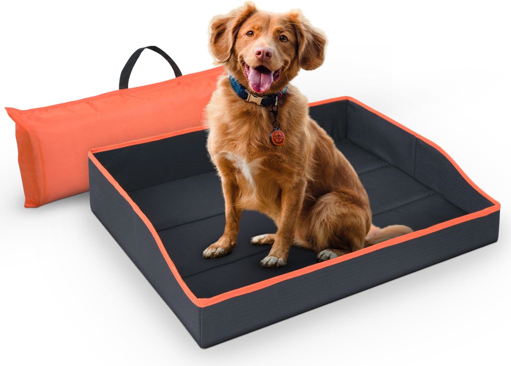 Faltbares Haustierbett für Kleine Hunde und Katzen - Orange - ( 80cm x 60cm ) Reisebett - tragbares Hundebett mit stabilem Rahmen