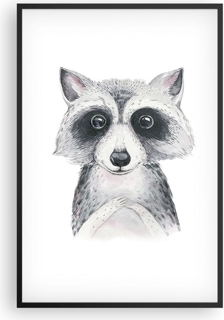 Gerahmtes Poster - Schwarzer Rahmen - Waschbär Bild Kinder - 61x91,5 cm - Wand Bild - Wanddeko - Wandbilder - Kunstposter - Wandposter - Bilderrah...