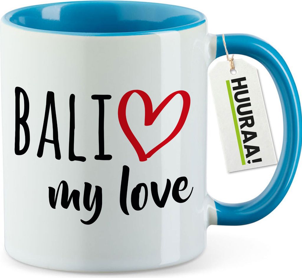 Huuraa Kaffeetasse Bali my love 330ml Blau Keramik Kaffeebecher Geschenkidee
