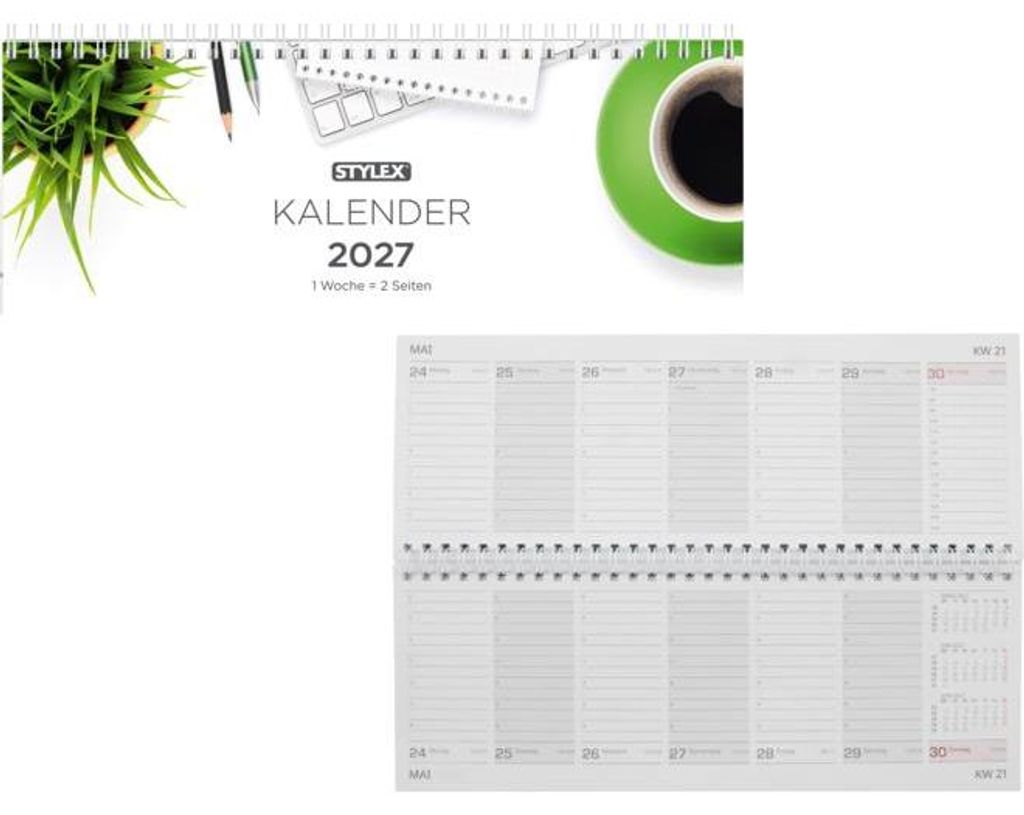 Schreibtisch Querkalender 2027 Kalender 56 Blatt 1 Woche Doppelseite Ferien / Telefon Notizen